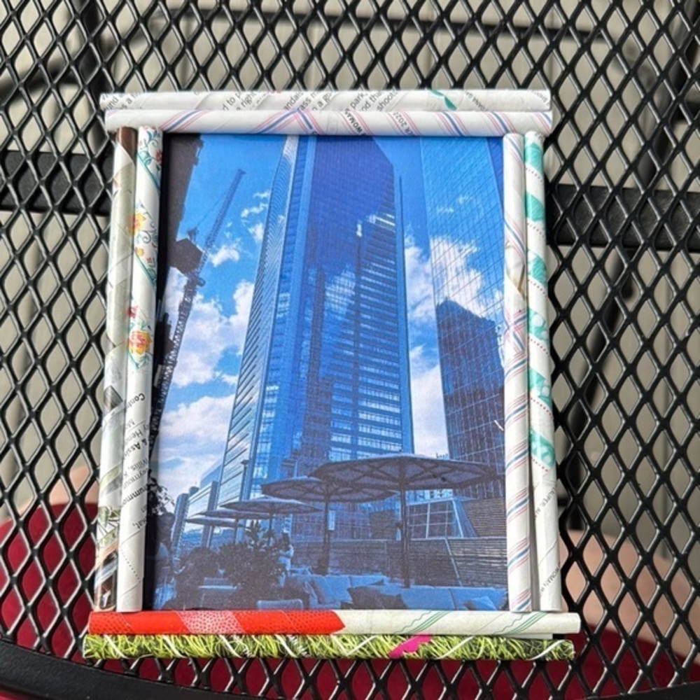 Framed Cityscape Photo | Handmade Recycled Magazine Frame | Urban Wall Art